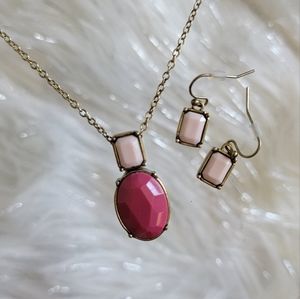 Pink Stone Matching Necklace & Earrings Set